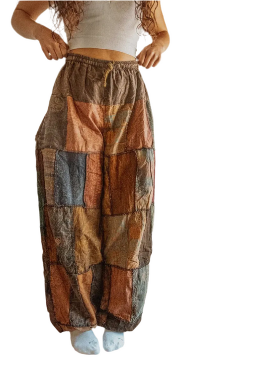 Boho Patch Joggers - Brown