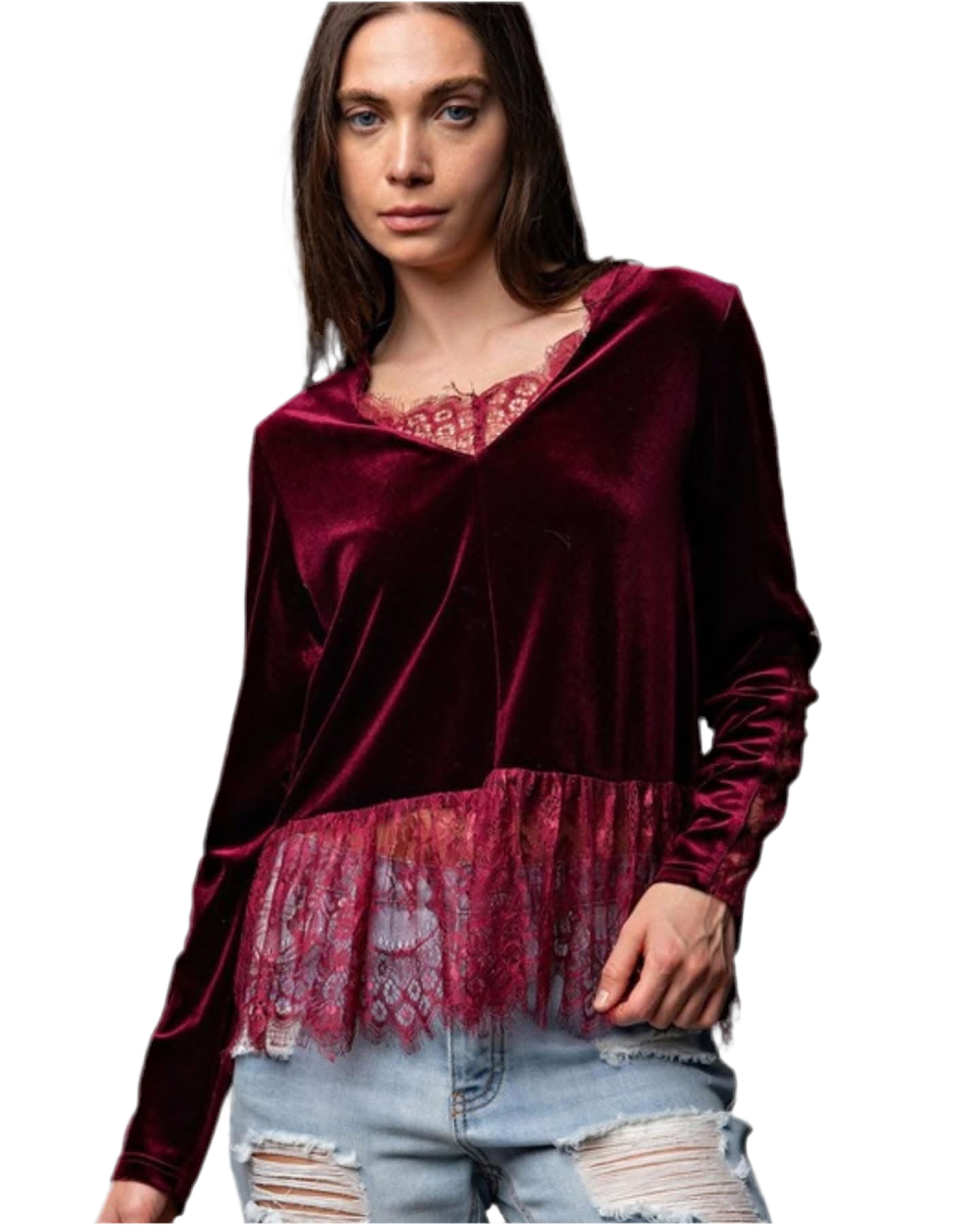 Elegant Velvet Lace Trim Blouse-Multiple Colors