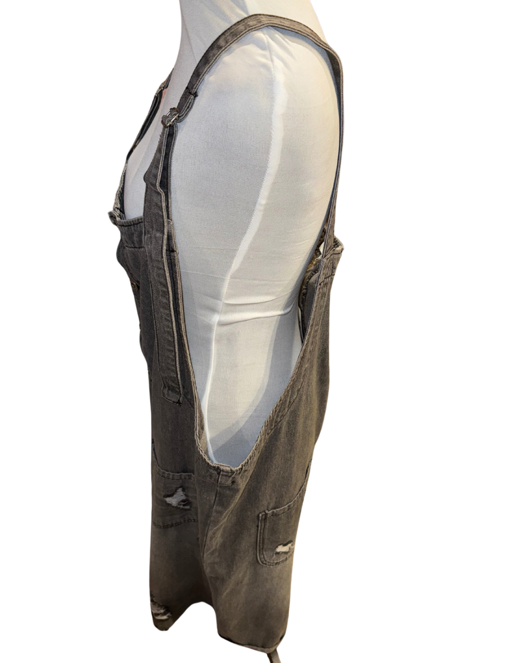 Easel Distressed Gray Denim Overall Shorts