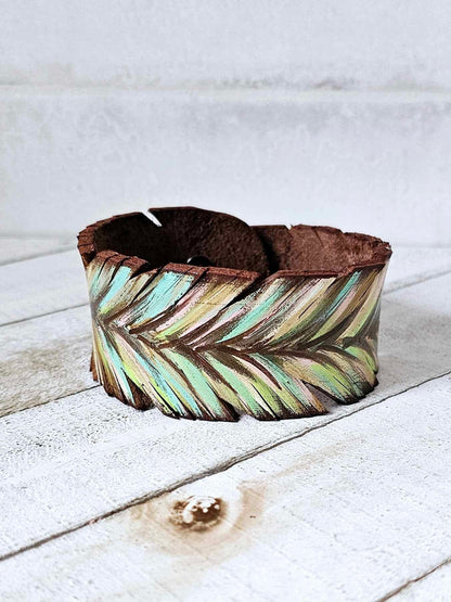 Colorful Feather Leather Cuff Bracelet