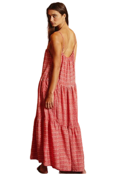 Flower and Lace Tiered Flowy Maxi Dress - small