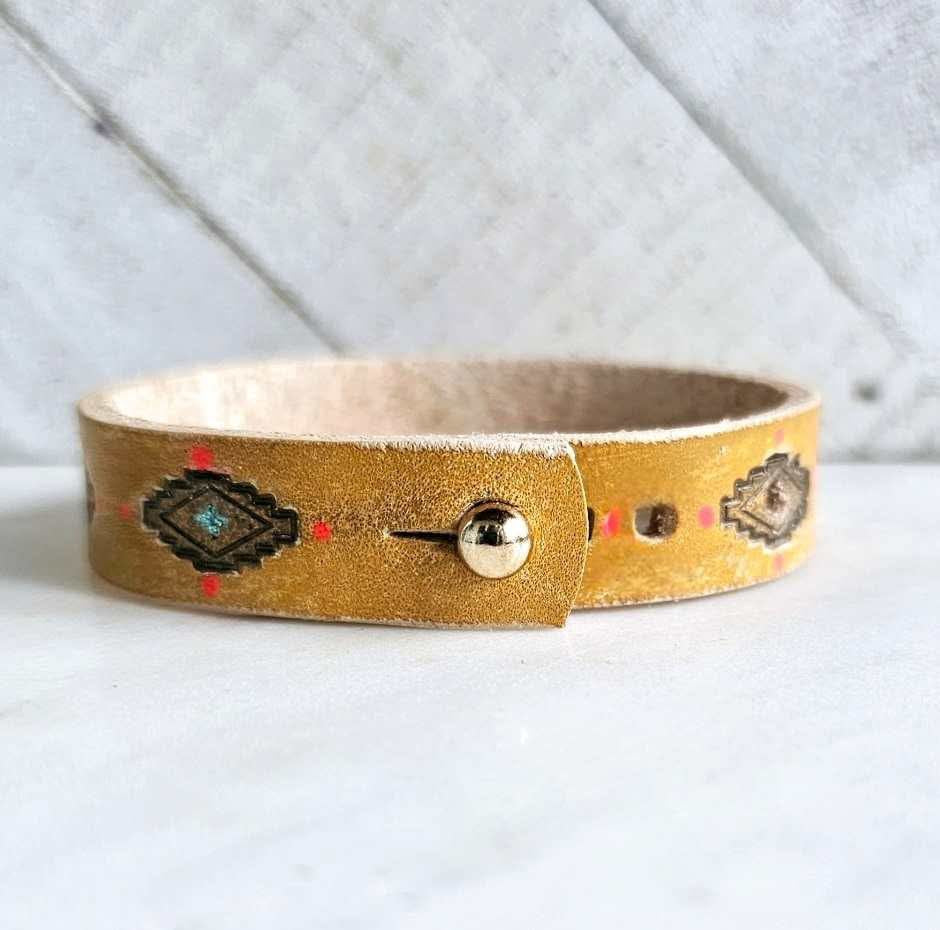 Thin Yellow Leather Cuff Bracelet