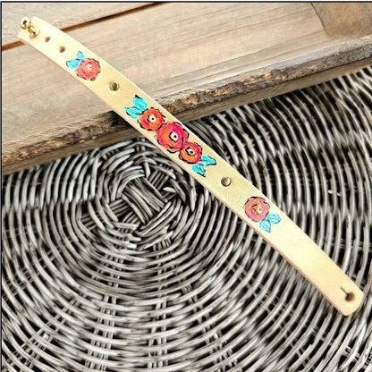 Floral Thin Leather Cuff Bracelet