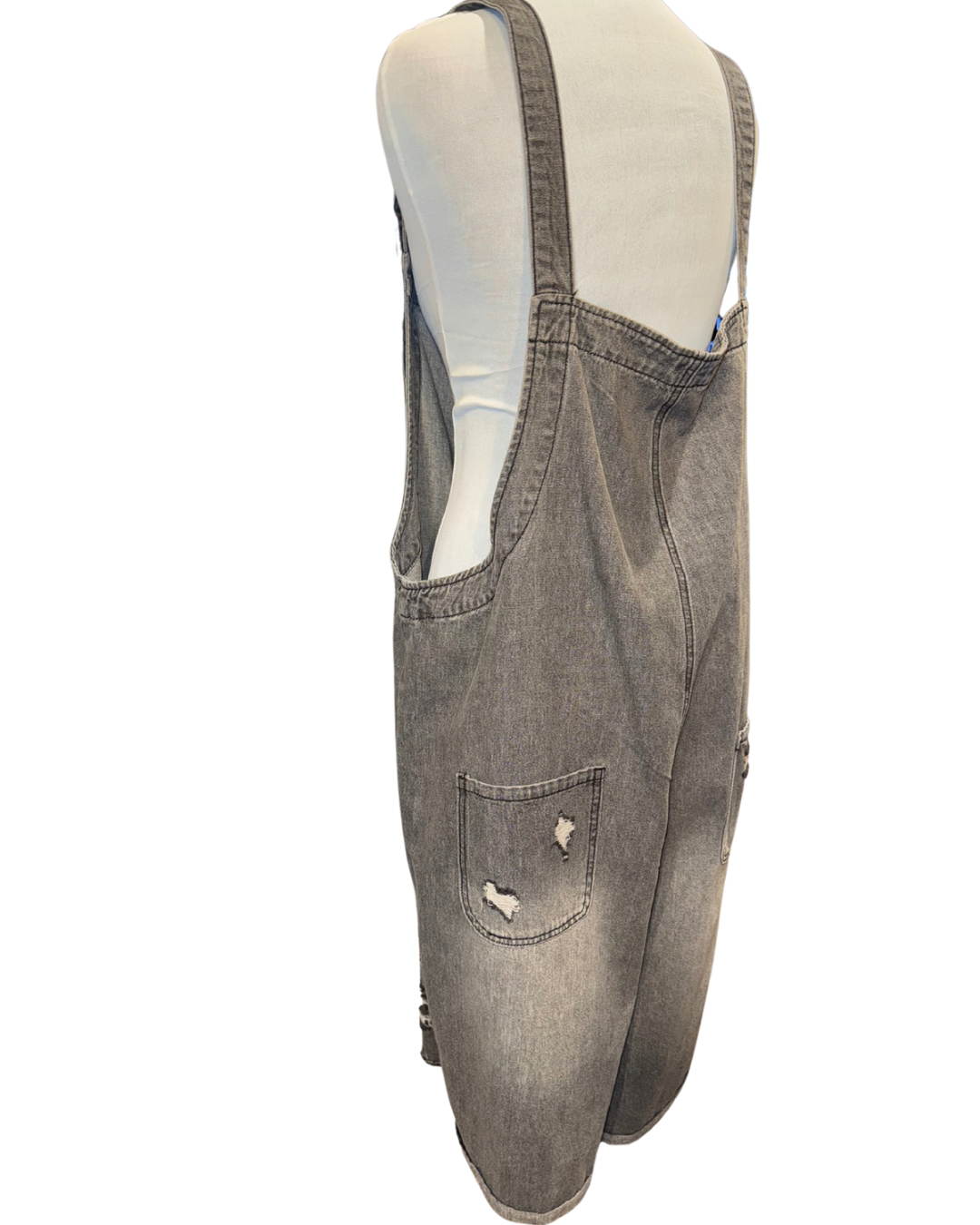 Easel Distressed Gray Denim Overall Shorts