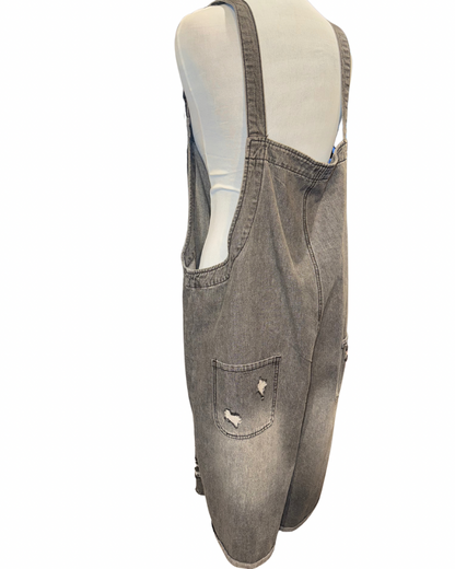 Easel Distressed Gray Denim Overall Shorts