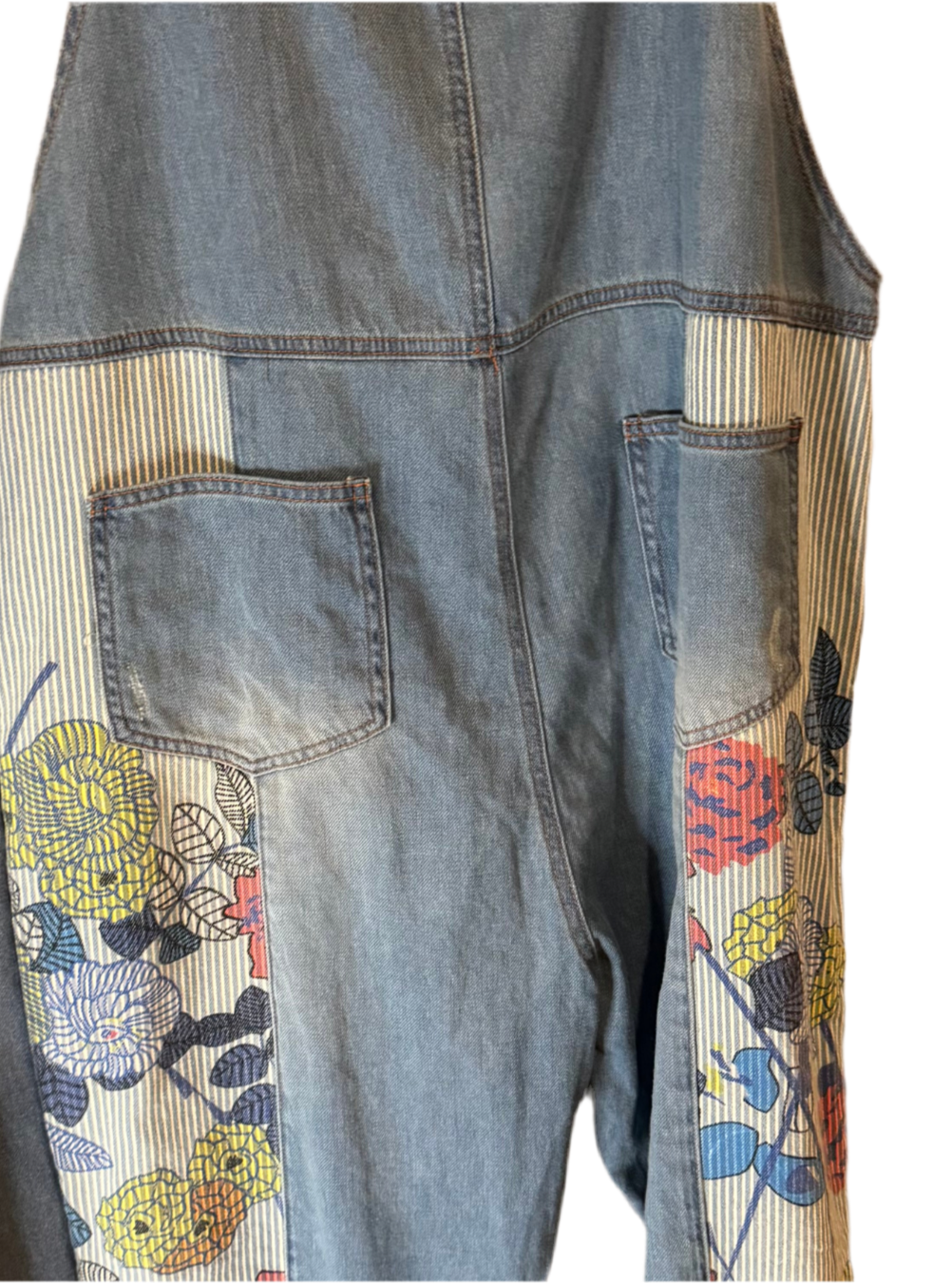 Floral Blue Denim Overalls One Size