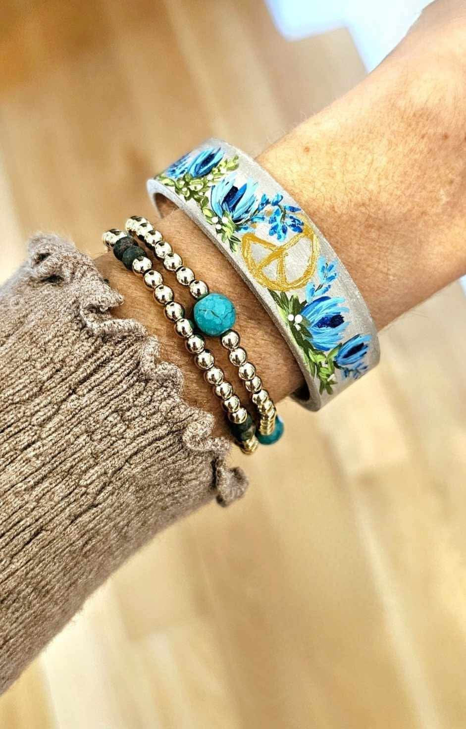 Peace Boho Thin Leather Cuff Bracelet