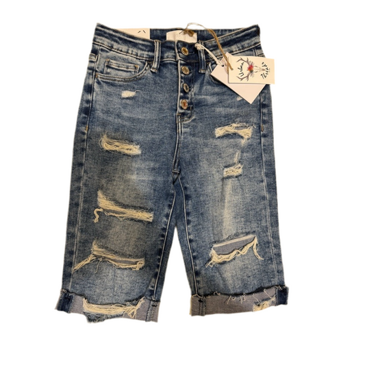 Distressed Blue Denim Shorts- Small