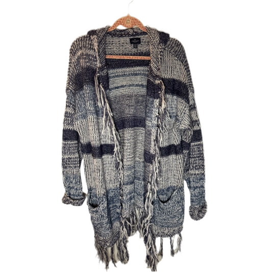 Preloved American Eagle Oversized Cardigan Blue Knit Fringed Sweater
