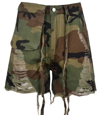 Distressed Jean Camo Distressed Shorts