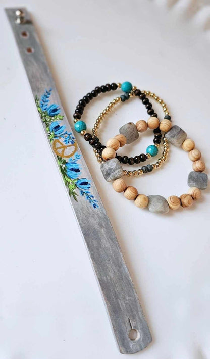 Peace Boho Thin Leather Cuff Bracelet