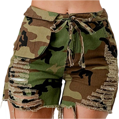 Distressed Jean Camo Distressed Shorts