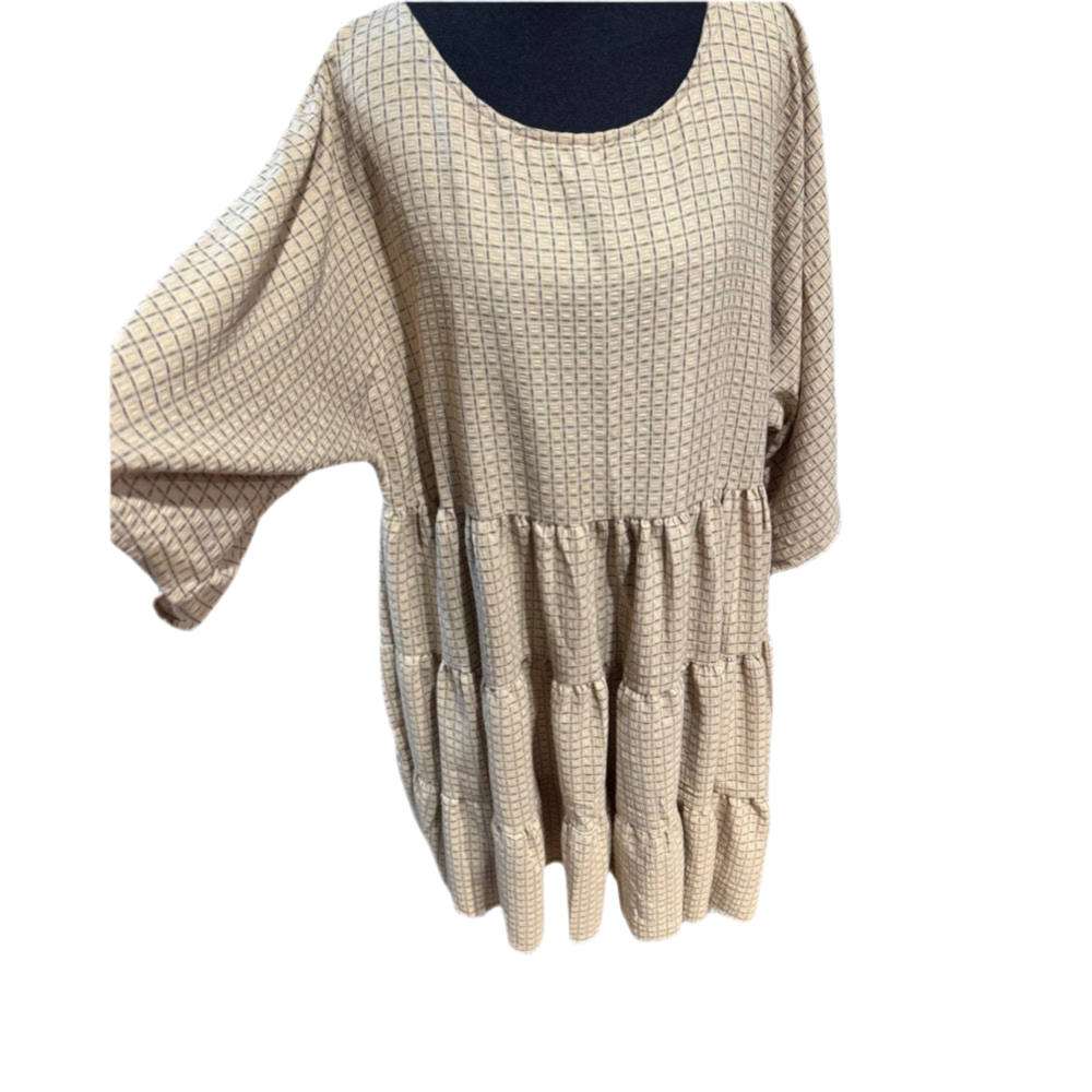 Tan Plaid Mid Dress women's XL-3XL