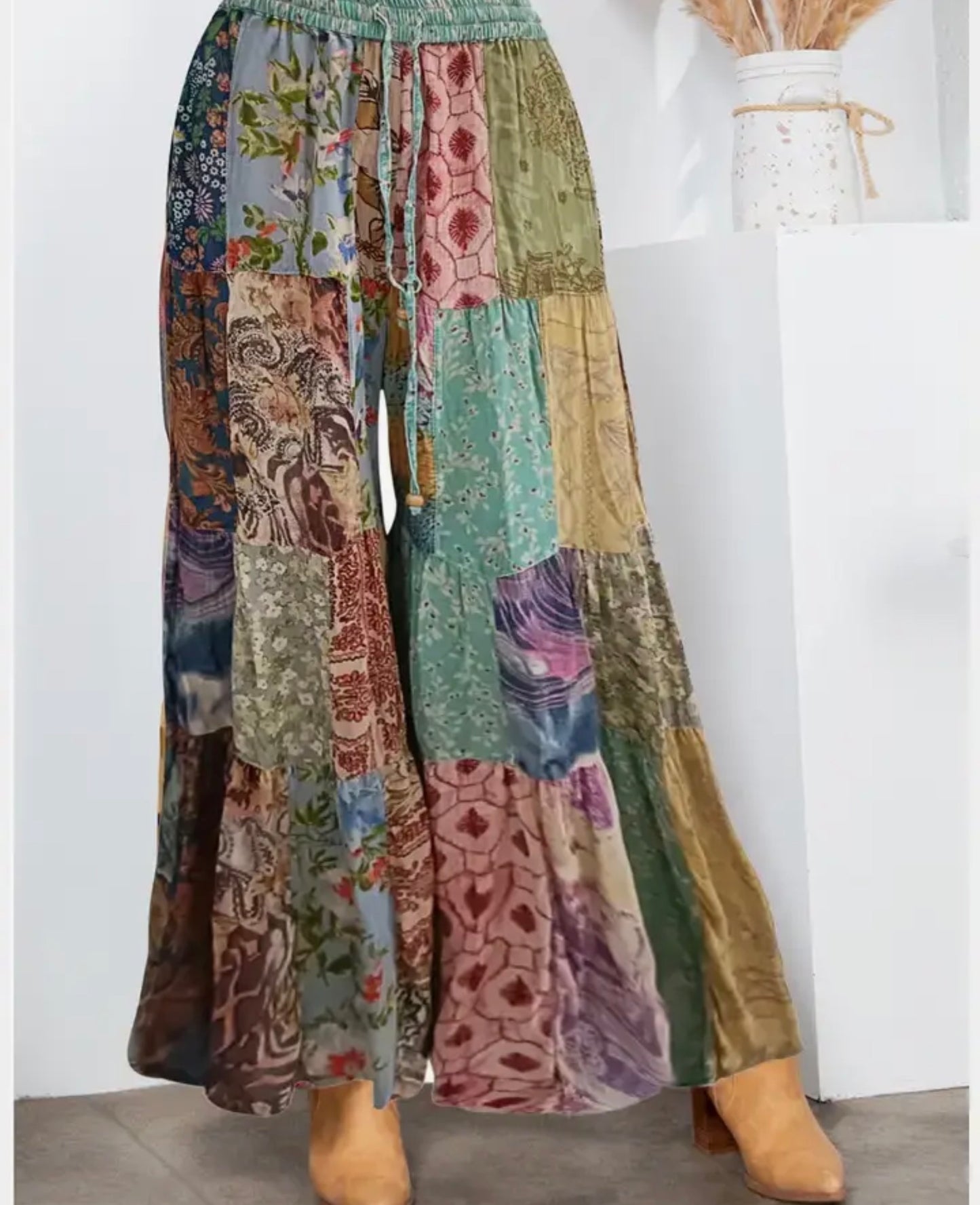 Patchwork Retro Revival Long Flared Pants (multiple options in regular size and plus)