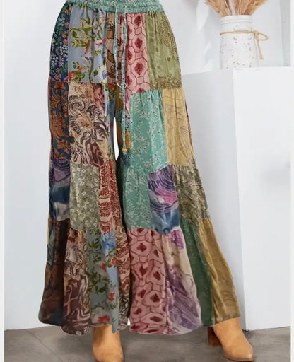 Patchwork Retro Revival Long Flared Pants (multiple options in regular size and plus)
