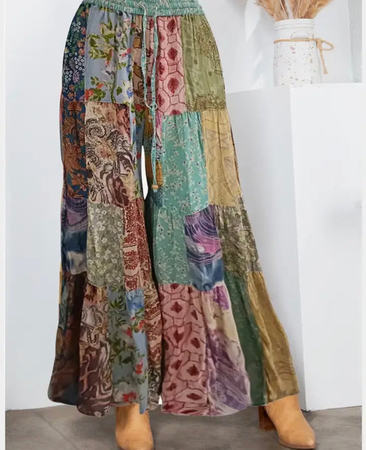 Patchwork Retro Revival Long Flared Pants (multiple options in regular size and plus)