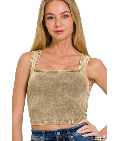 Washed Cotton Square Neck Cropped Cami