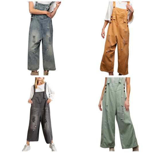 Multiple Colors Easel Cropped Oversized Overalls