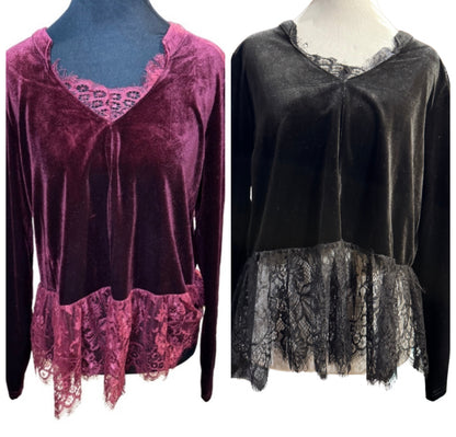 Elegant Velvet Lace Trim Blouse-Multiple Colors