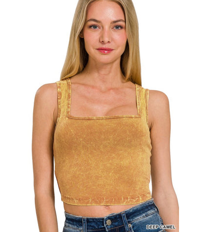 Washed Cotton Square Neck Cropped Cami