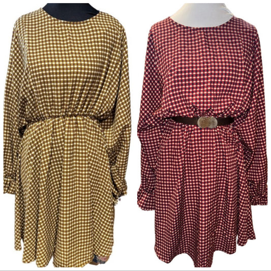 Plaid Flowy Mid Dress-Multiple Colors