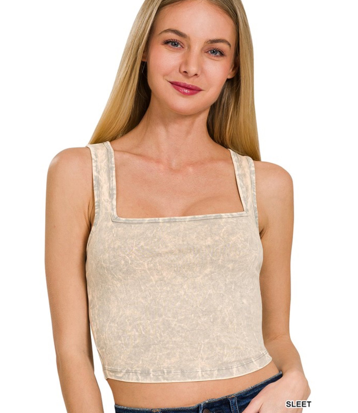 Washed Cotton Square Neck Cropped Cami