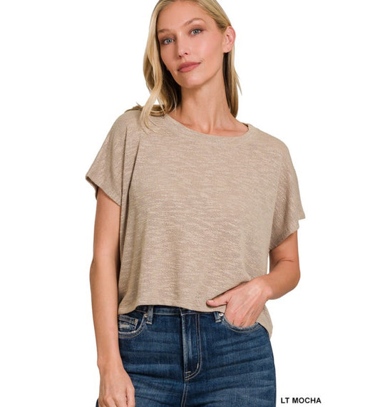 Round Neck Slub Hacci Cropped Top
