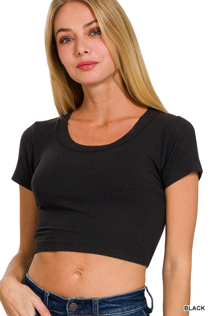 Crop Top Tee Ribbed Top - multiple colors