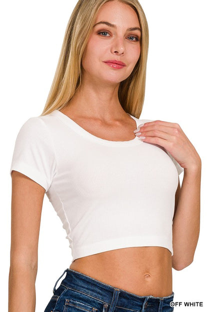 Crop Top Tee Ribbed Top - multiple colors