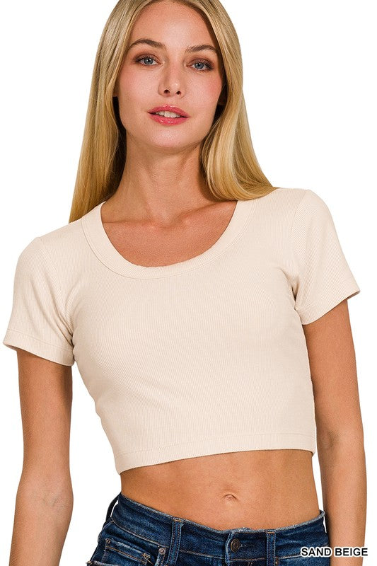 Crop Top Tee Ribbed Top - multiple colors