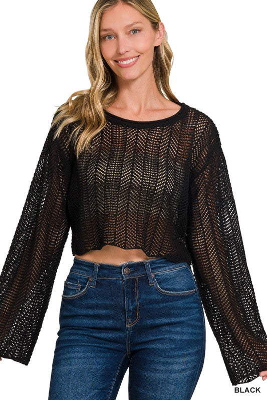 Open Knit Cropped Sweater