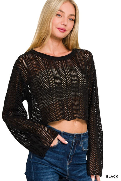 Open Knit Cropped Sweater
