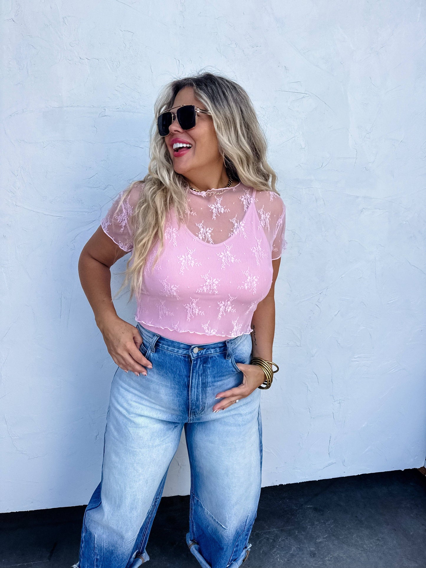 SHORT SLEEVE LACE TOP-Multiple Colors