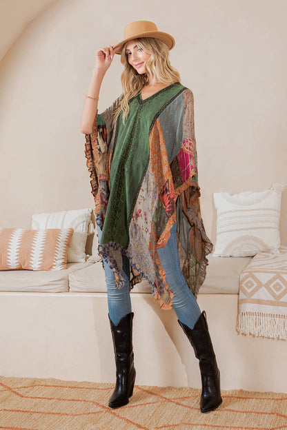 Natural Bohemian : Embroidered Colorblocked Shrug