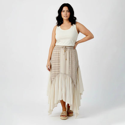 Boho Mixed Panel Drawstring Handkerchief Skirt
