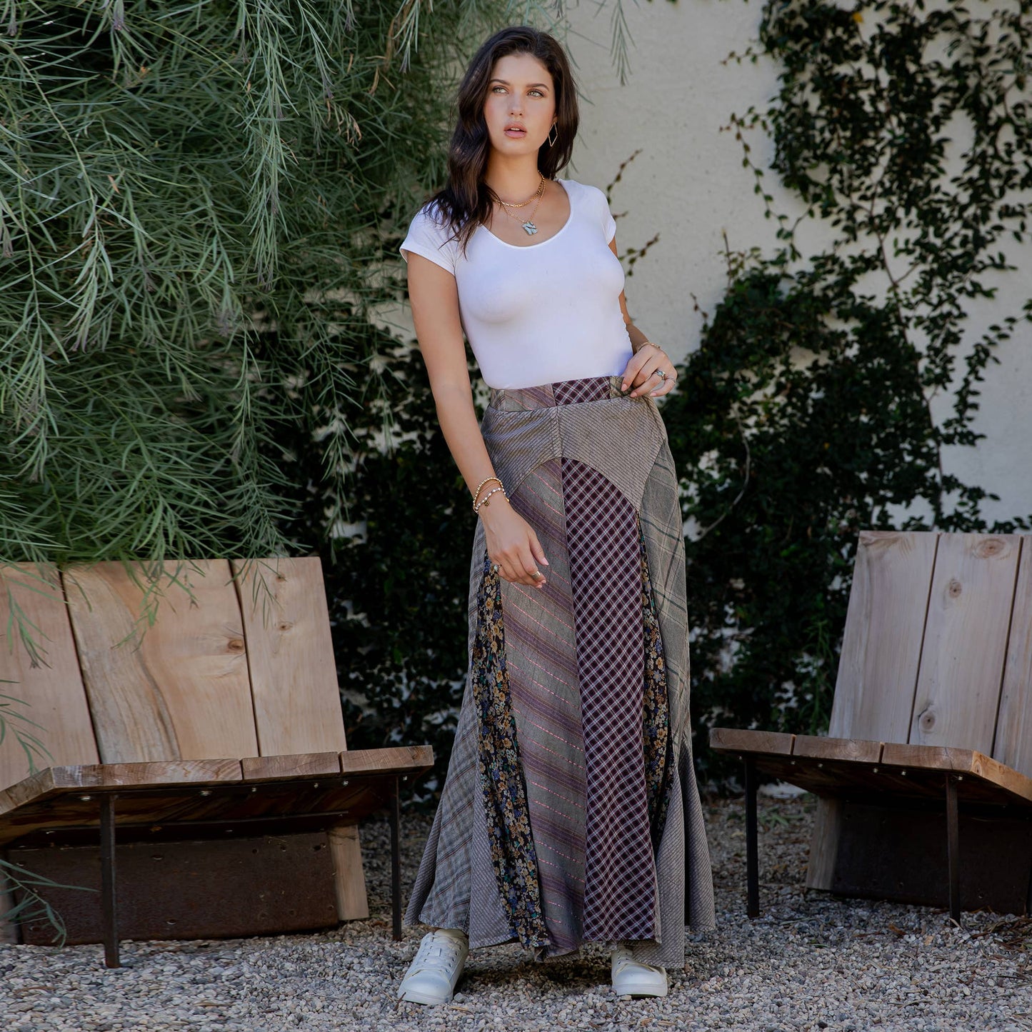Boho Bias-Cut Prairie Maxi Skirt