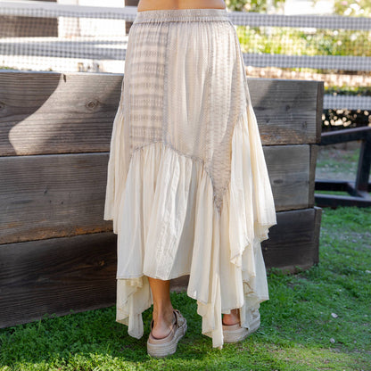 Boho Mixed Panel Drawstring Handkerchief Skirt