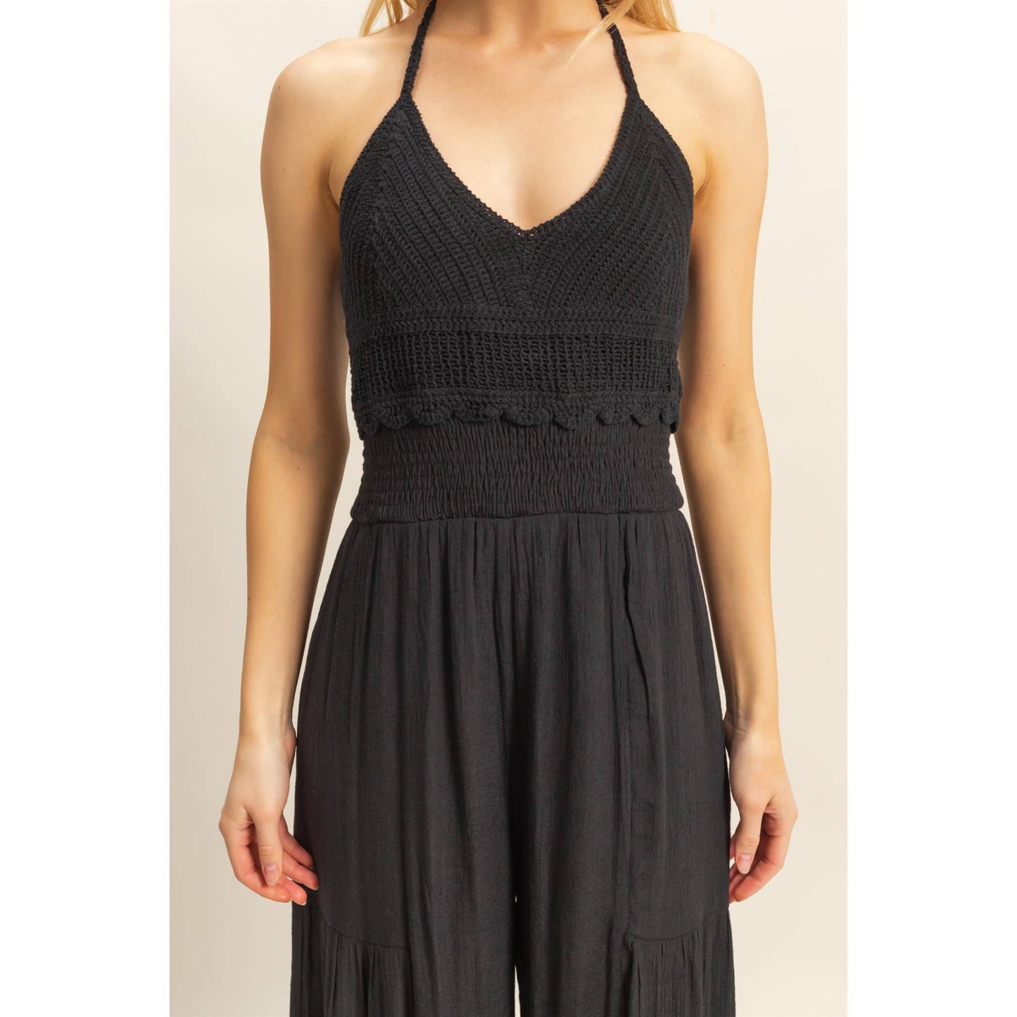 Halter Neck Crochet Wide Leg Jumpsuit (multiple colors)
