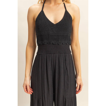 Halter Neck Crochet Wide Leg Jumpsuit (multiple colors)