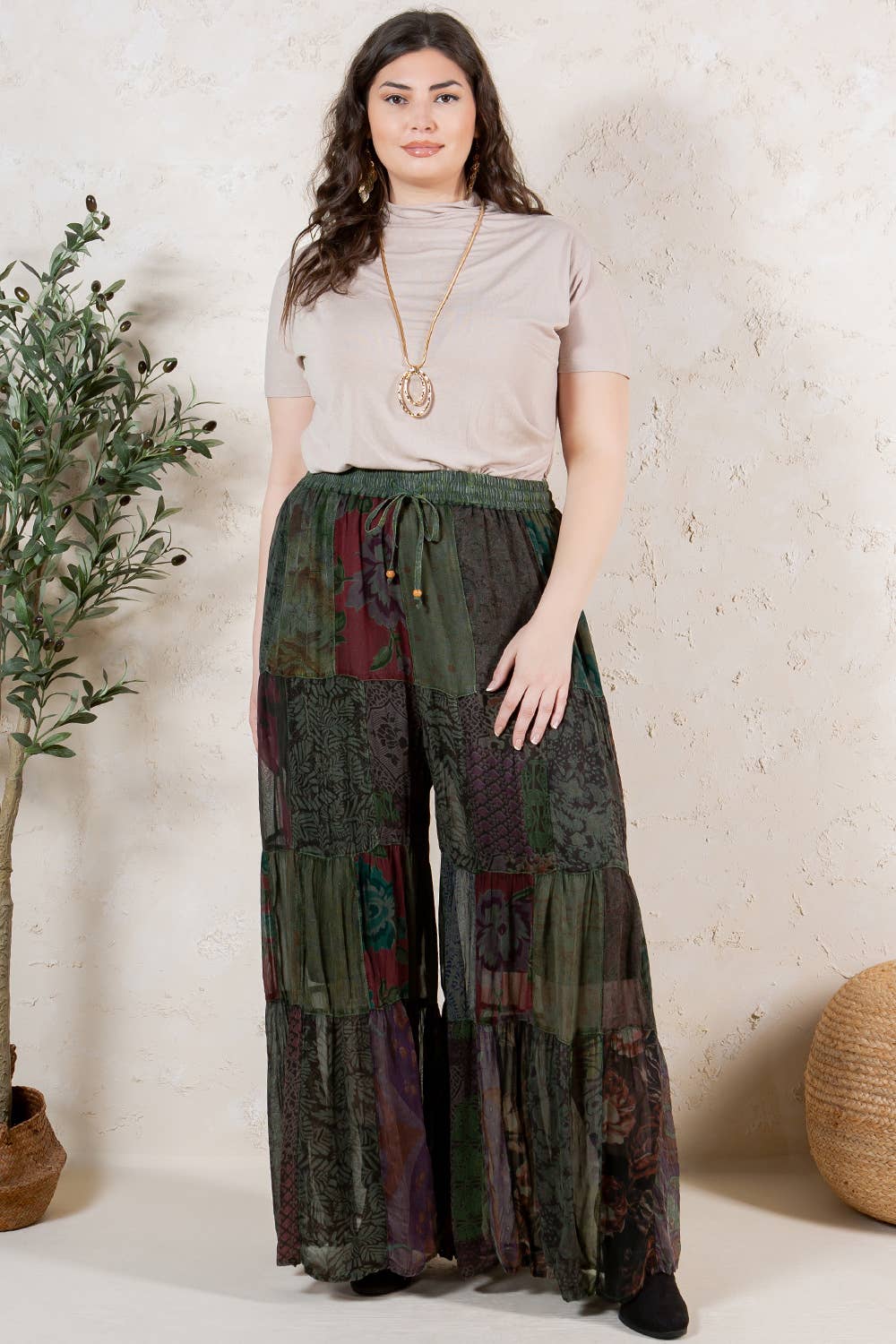 Patchwork Retro Revival Long Flared Pants (multiple options in regular size and plus)