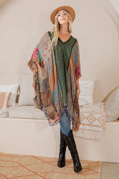 Natural Bohemian : Embroidered Colorblocked Shrug