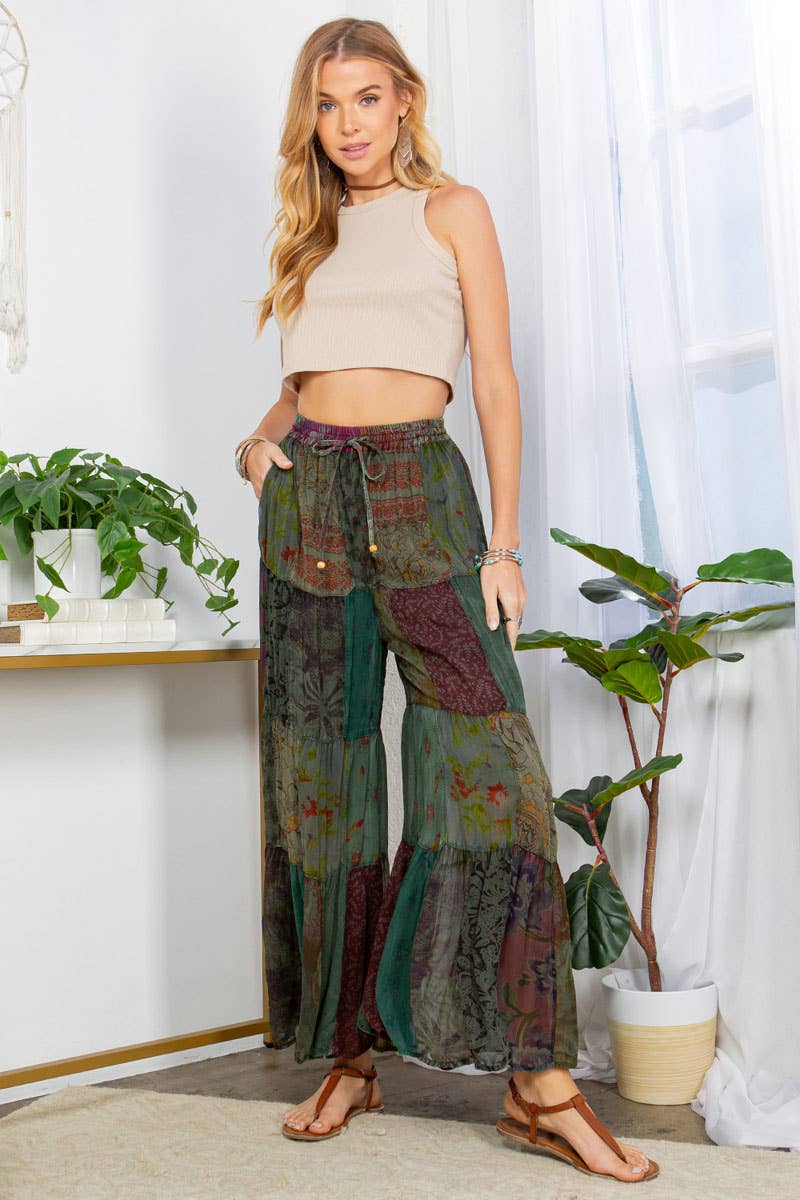 Retro Revival Long Flared Patchwork Pants (2 options)
