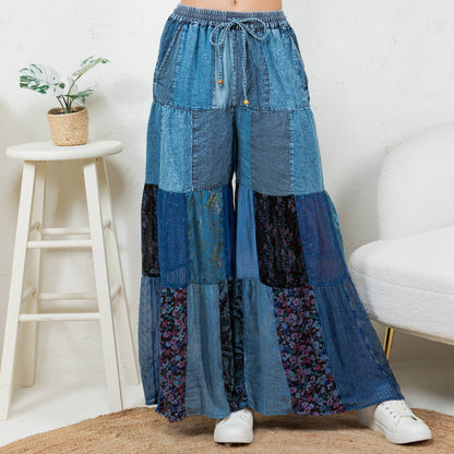 Patchwork Retro Revival Long Flared Pants (multiple options in regular size and plus)