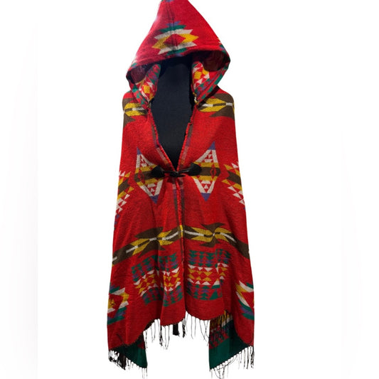 One size Women's Hooded Loose Fit Poncho Cape Shawl with Horn Button