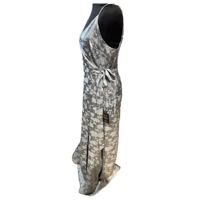 NWT - Elegant Blue Silver Floral Wrap Dress