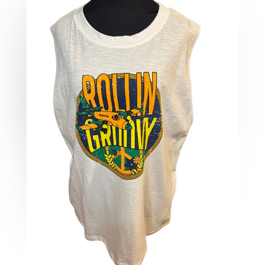 White Sleeveless Graphic Tee Medium