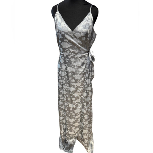 Elegant Blue Silver Floral Wrap Dress