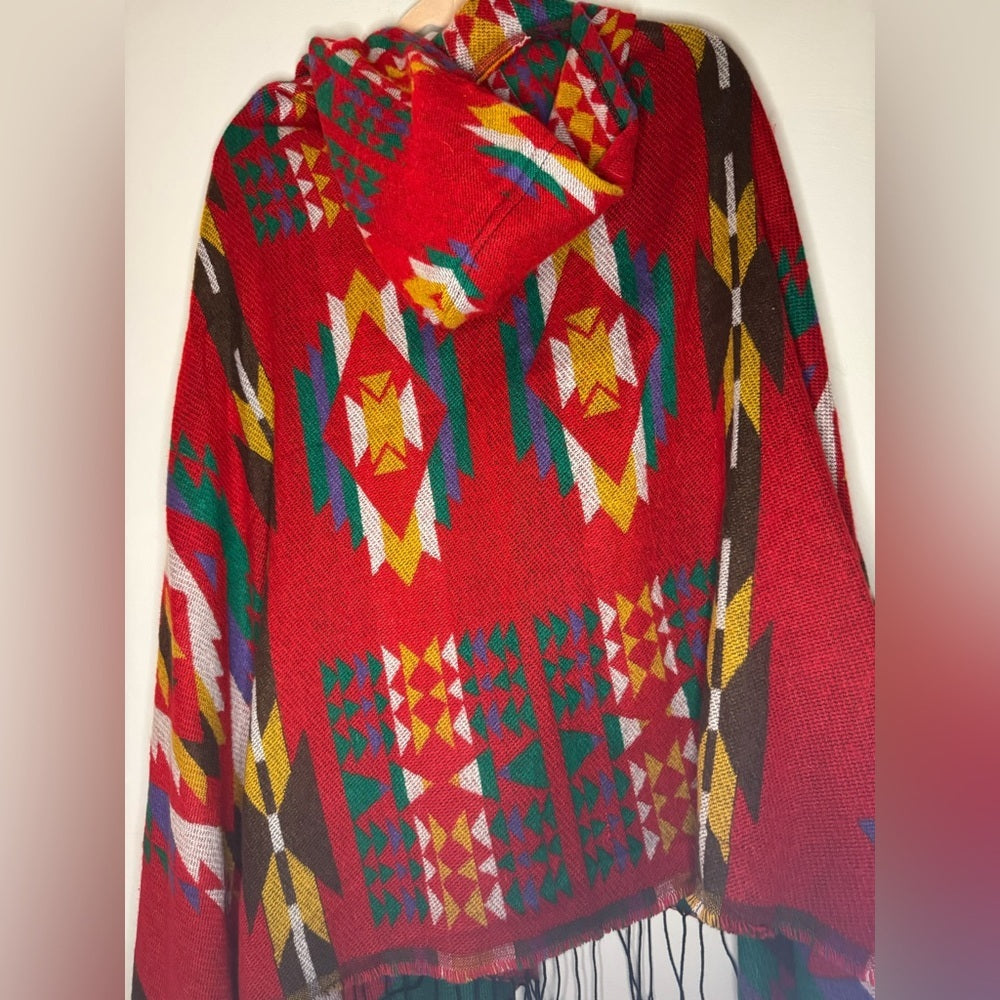 One size Women's Hooded Loose Fit Poncho Cape Shawl with Horn Button