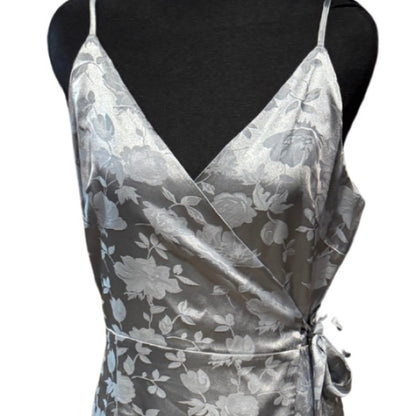 NWT - Elegant Blue Silver Floral Wrap Dress