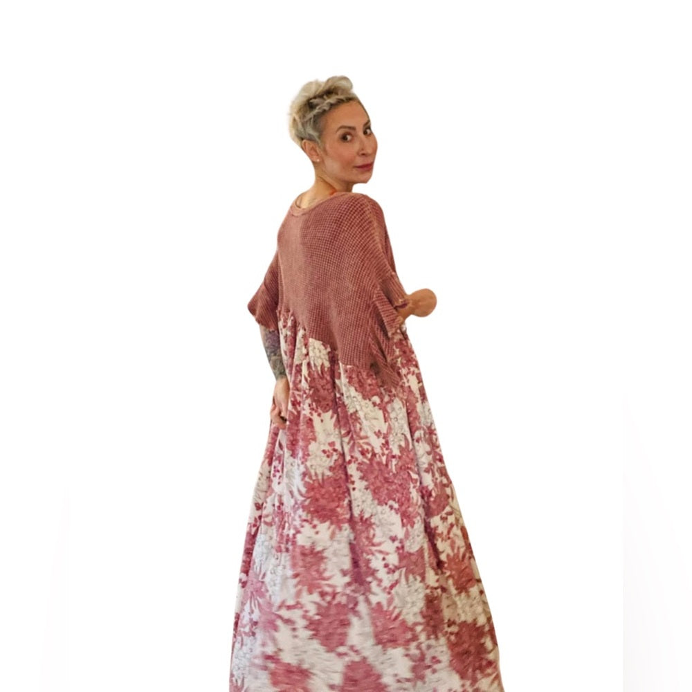 BUCKETLIST Custom Floral Knit Maxi Dress in Pink XL-3XL